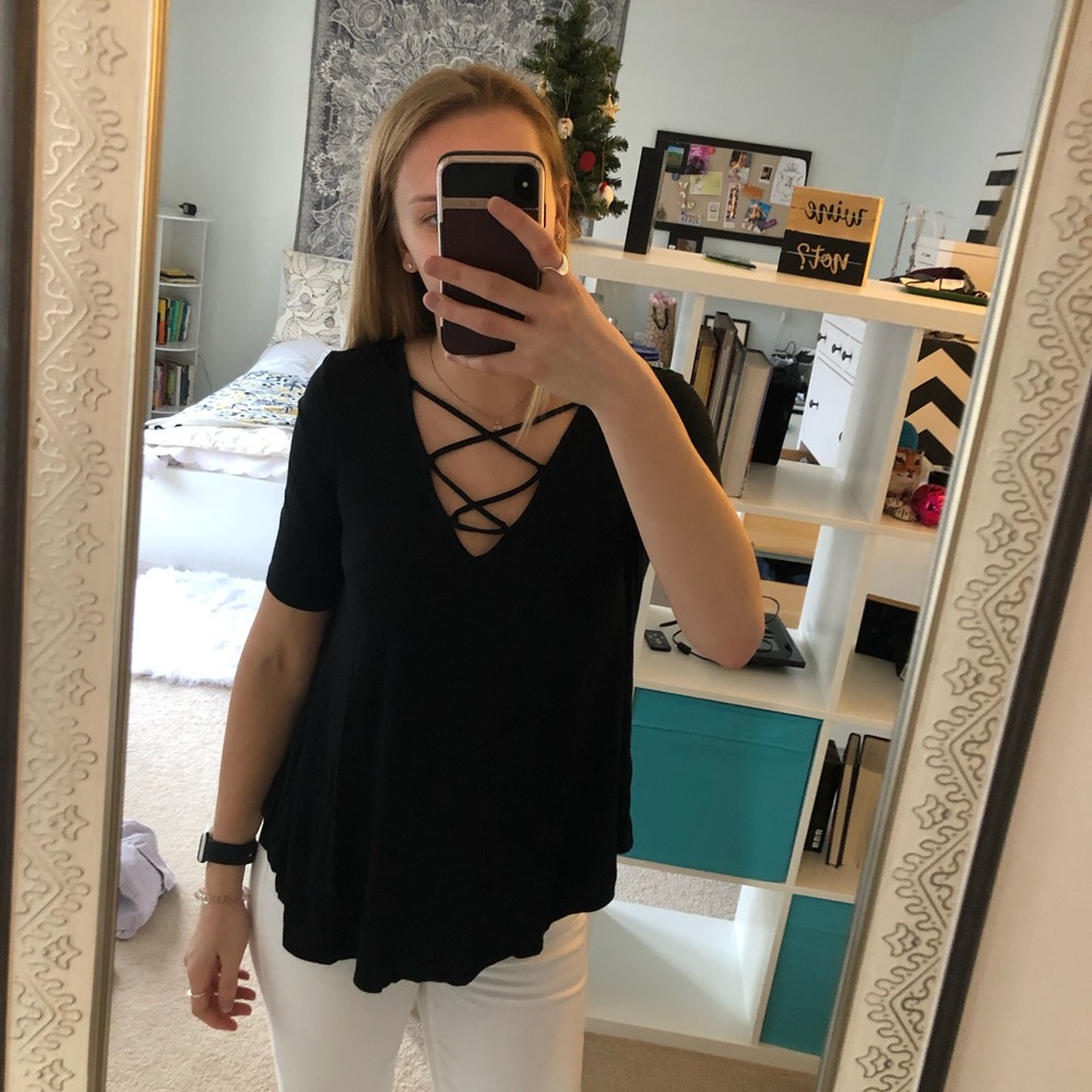 American Eagle soft & sexy black lacy up shirt